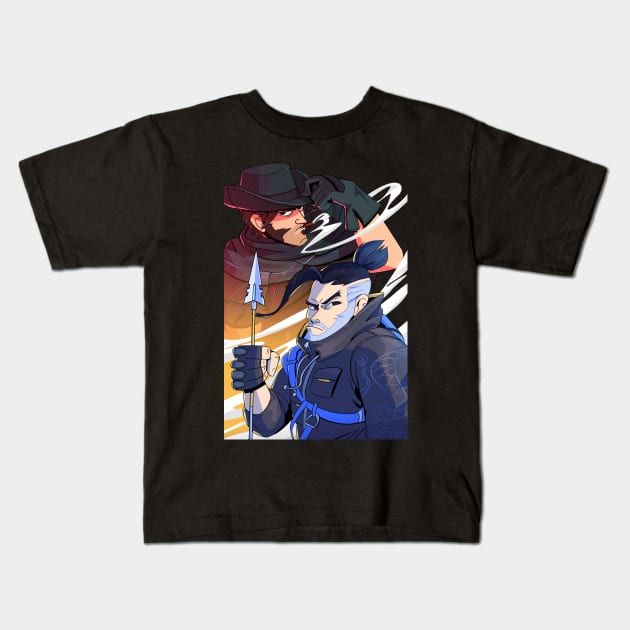 Hanzo and McCree Kids T-Shirt by sythelum